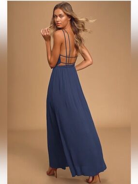 Lulus Lost in Paradise Navy Blue Maxi Dress Womens Small New